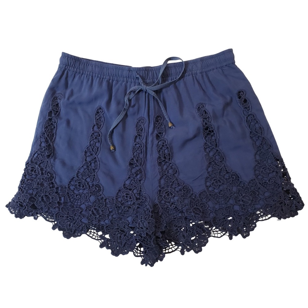 Anthropoligie elevenses Blue Lace Trim Drawstring Waist‎ Shorts Women's Small